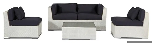 Современный Патио Loveseat/диван 5 шт набор Белый Плетеный темно-синий | Мебель