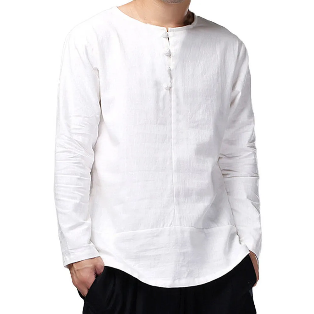

MUQGEW 2019 fashion men shirt long sleeve Mens Chinese Kung Fu Solid Cotton Slim Long Sleeve Casual Smart Shirt Top Blouse#Y4