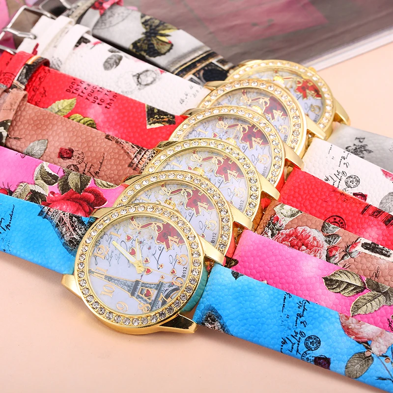 Часы женские кварцевые с алмазным циферблатом из искусственной кожи|watch f|watch