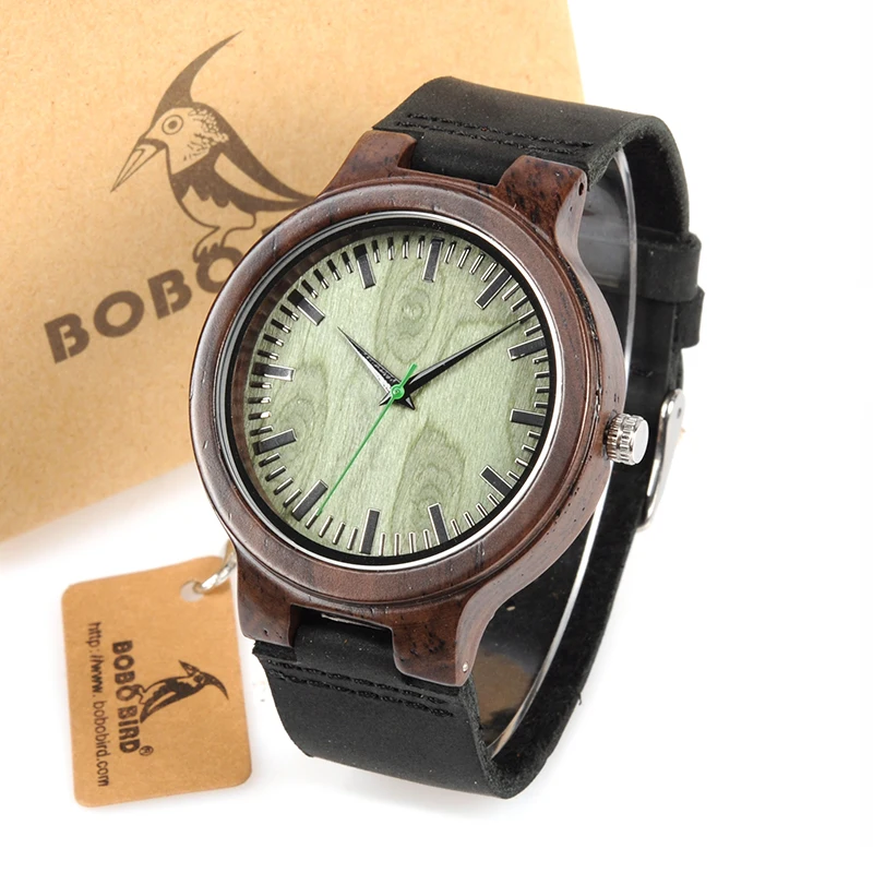 Мужские деревянные часы BOBO BIRD WC25 черные с деревянной ручкой| |