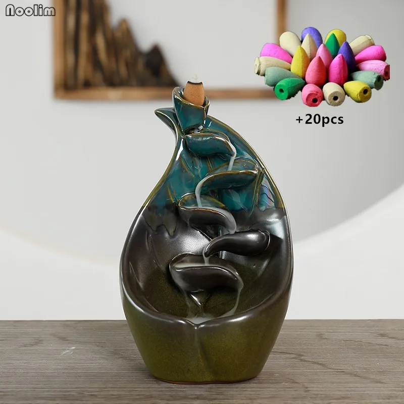 With 20pcs mixed-C Яблоко Груша в форме обратного потока благовония горелка водопад ароматерапия печь Курильница держатель для благовоний домашний декор+ 20 шт благовоний конусов - Цвет: With 20pcs mixed-C