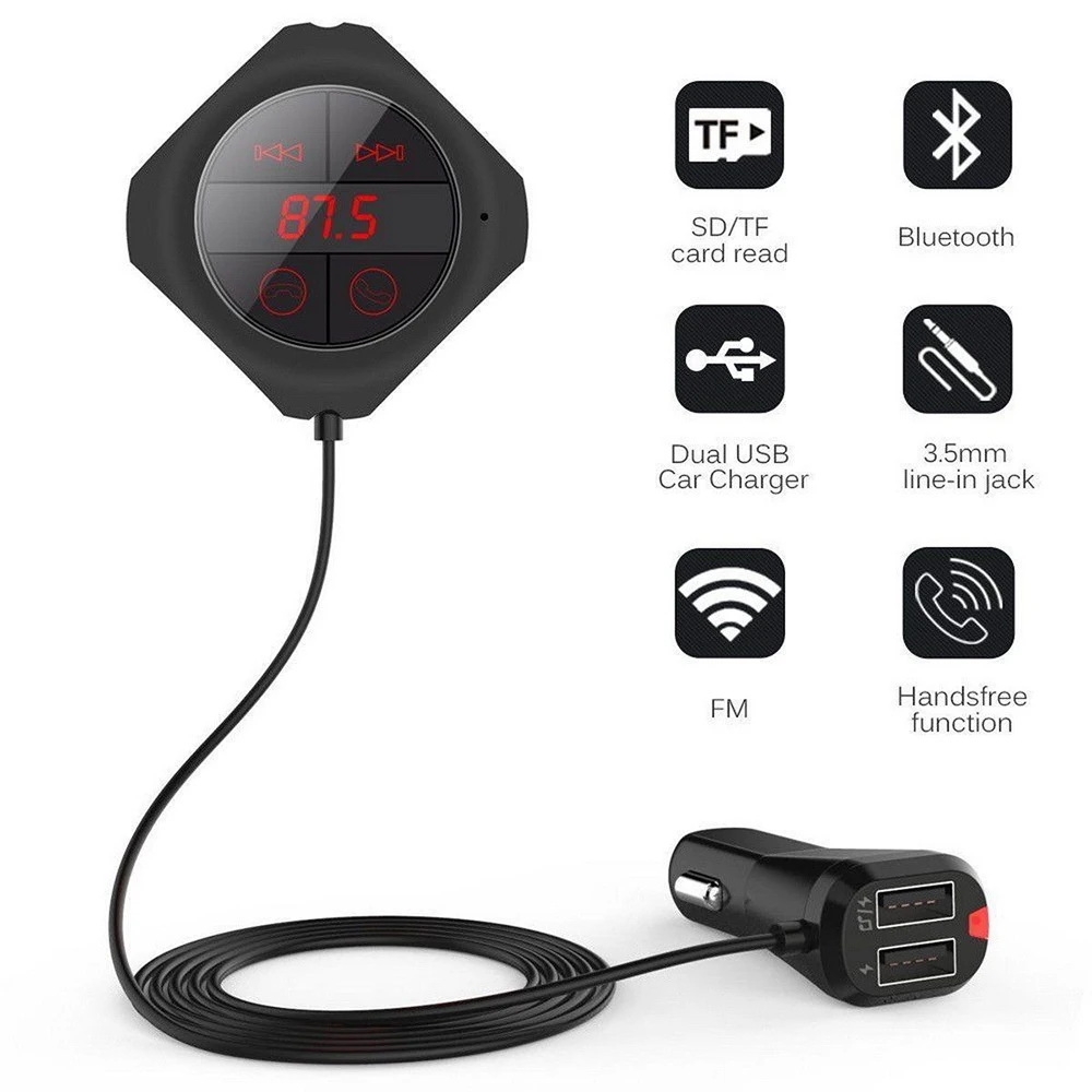 

Магнитный автомобильный FM-передатчик с ЖК-дисплеем, Bluetooth, MP3, FM-плеер, Автоматический линейный аудиовход, два USB-порта, автомобильный комплек...
