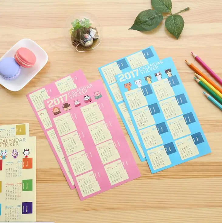 2Pcs/Pack New Creative 2017 Year Cute Animals Mini Calendar Stationery Decorative Stickers Sticker Gift H2269 | Канцтовары для