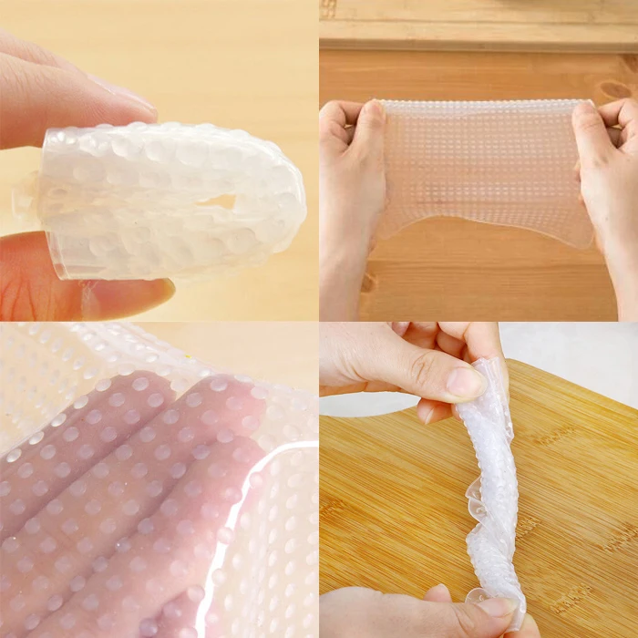 4 шт.. Многоразовые пищевые силиконовые пакеты для хранения Saran wrap кухонные
