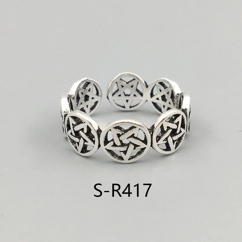 S-R417 ANENJERY, мульти-стиль, Ретро стиль, 925 пробы, серебряные кольца ручной работы, размер 18 мм, регулируемые тайские серебряные кольца для мужчин и женщин, S-R414 - Цвет основного камня: S-R417