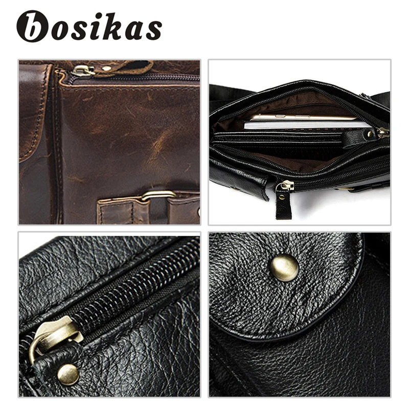 Мужская поясная сумка BOSIKAS из натуральной кожи чехол для телефона путешествий