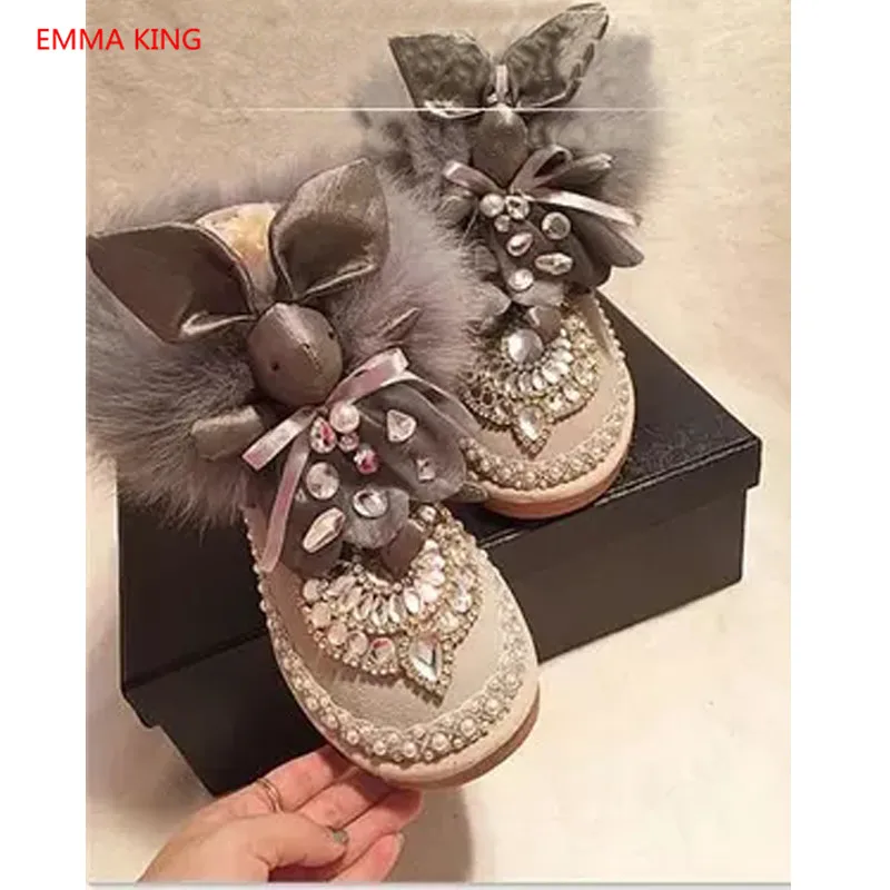 

Fox Fur Snow Boots Warm Comfortable Women Winter Boots Christmas Cute Rabbit Girls Casual Cotton Shoes 2018 Woman Ankle Booties