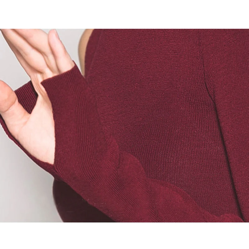 Sexy Hollow Out Design Sweater Women Long Sleeve Off-Shoulder Split Pullovers Black Green Red Knitting Sweaters Autumn Winter | Женская