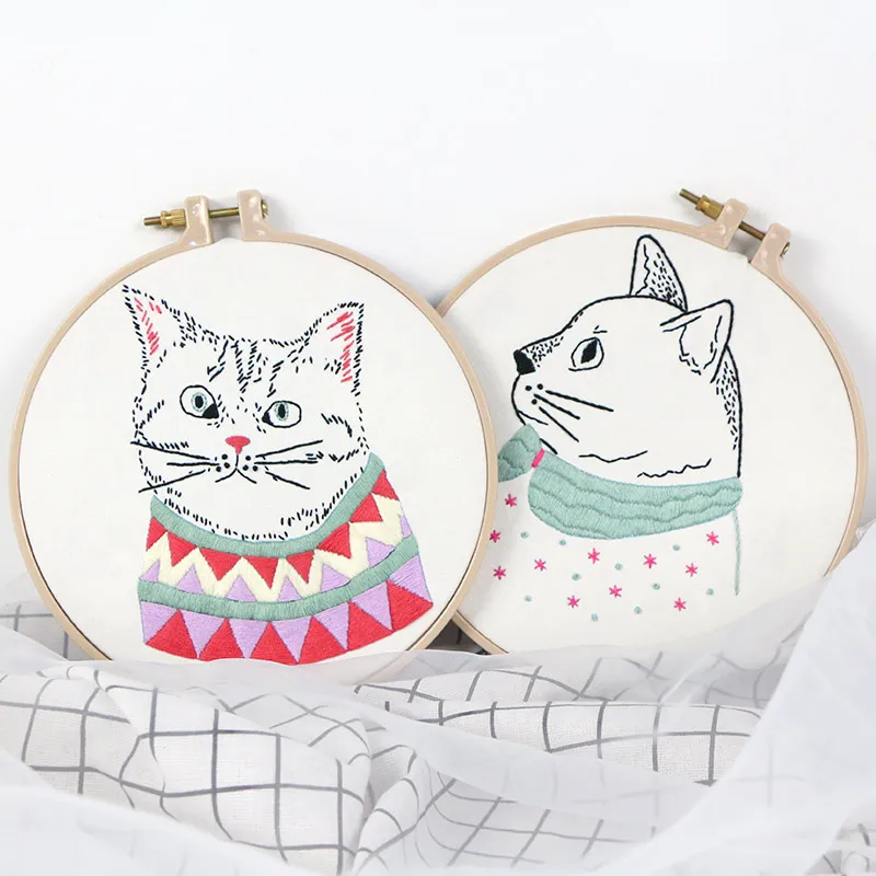 С рисунком кота из мультфильма DIY Набор для вышивания обруч вышивки крестом