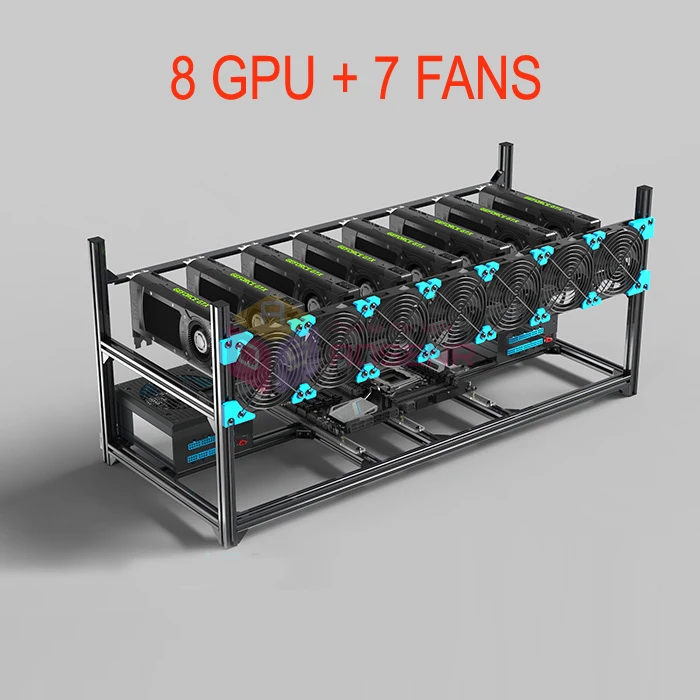 8 GPU включает 7 вентиляторов алюминиевая Штабелируемая рамка для майнинга ETH чехол