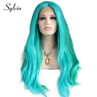 Синий смешанный зеленый натуральные волнистые синтетические кружевные передние парики со средним разделением плотность 180% термостойкие волосы из волокна для женщин