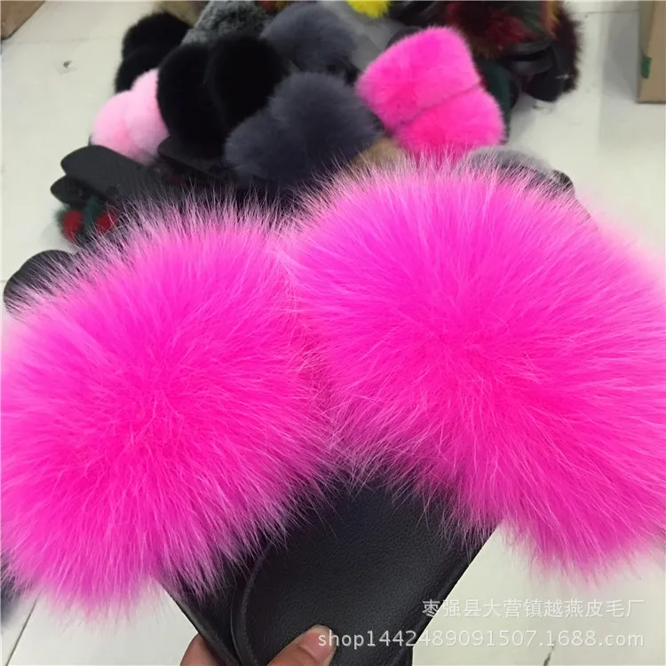 fox fur slippers Тапочки из лисьего меха; женские домашние пушистые тапочки; Плюшевые Пушистые летние туфли на плоской подошве; Милая женская обувь; большой размер 45; Лидер продаж; милые тапочки; Pantufas - Цвет: fox fur slippers