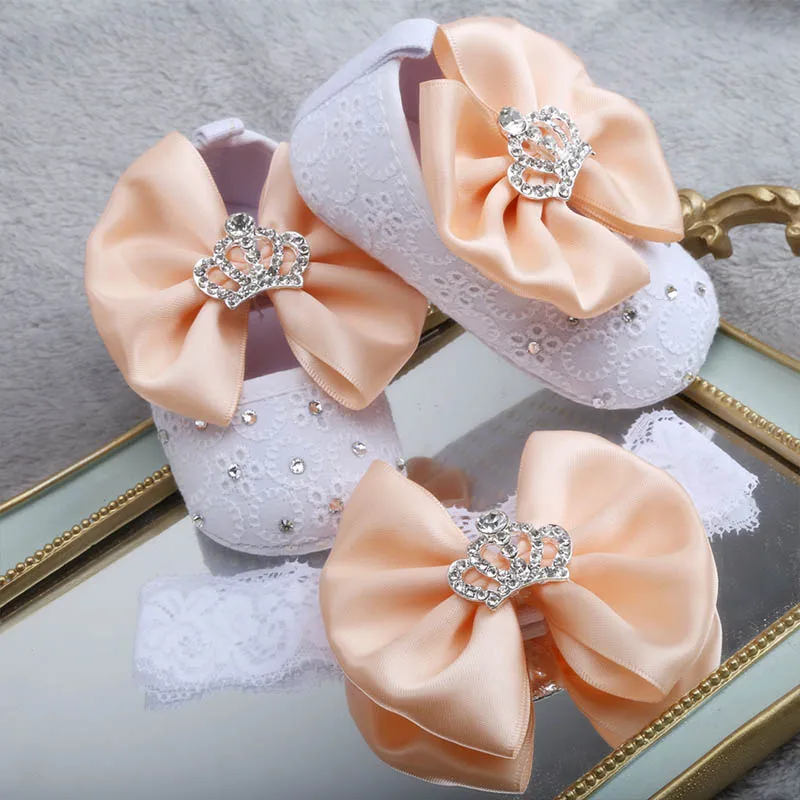 Dollbling; дизайнерская обувь для малышей; абрикосовый цветок; бант; алмазная корона; украшения для маленьких девочек; детская обувь; повязка на голову