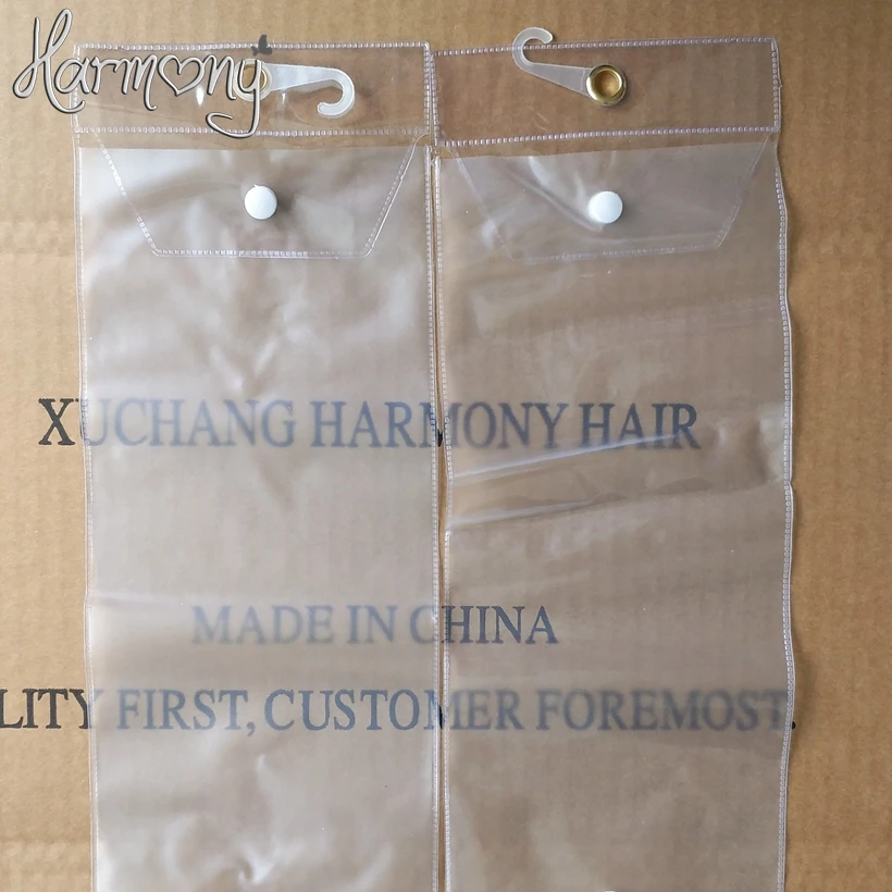 440 pcs  plastic pvc bags for packing hair extension transparent packaging bags with top hanger and bottom button