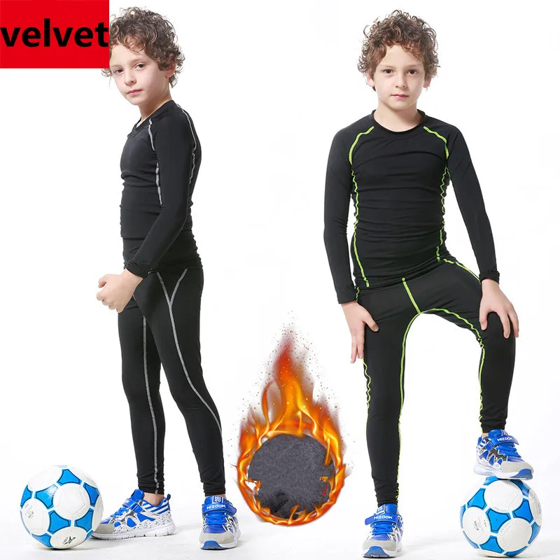 

2017 Winter velvet thicken lycra Kids youth compression sports running pants jerseys survetement football soccer tights leggings