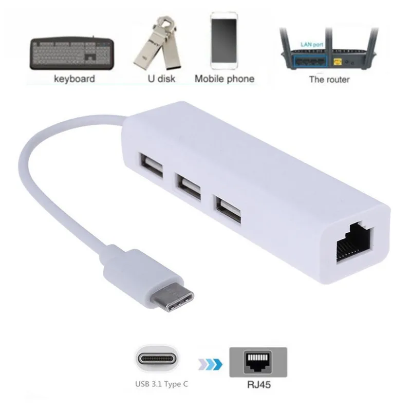 1 шт. USB-C USB 3 type C штекер к RJ45 Ethernet Lan + 3x адаптер usb-портов Spliter для Apple Macbook Air