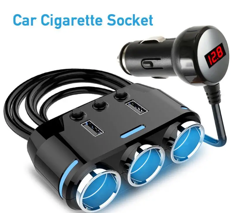 12 в-24 в автомобильный прикуриватель 3-полосная розетка сплиттер разъем LED USB