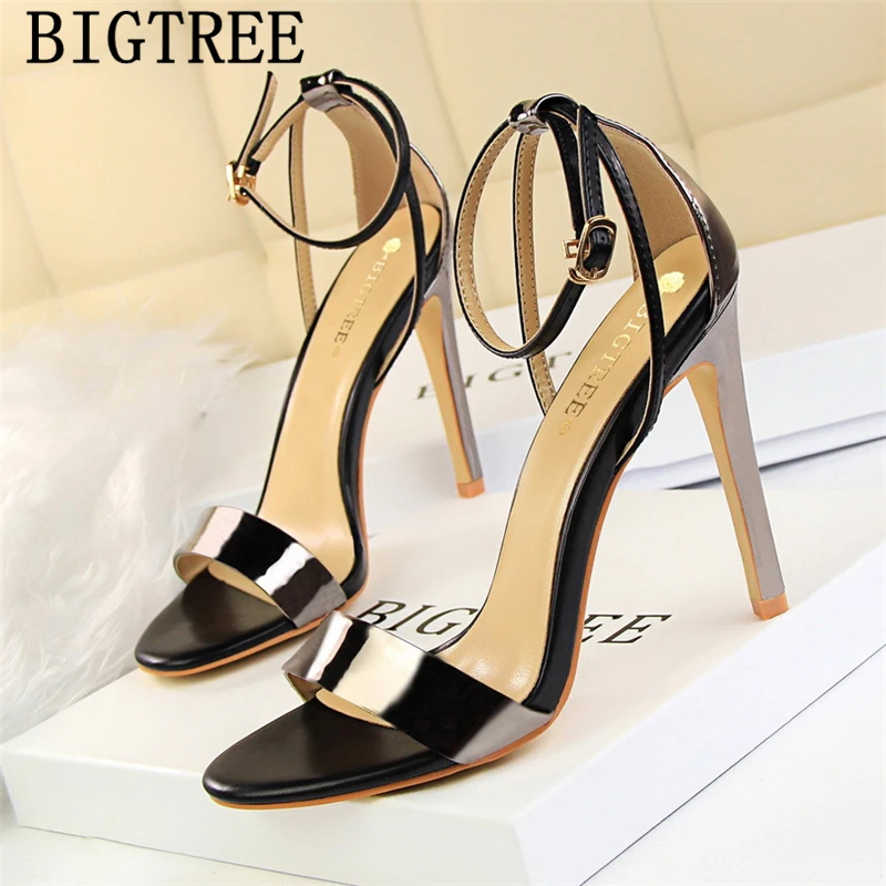 Босоножки на высоком каблуке пикантные туфли Bigtree с открытым носком Дизайнерская