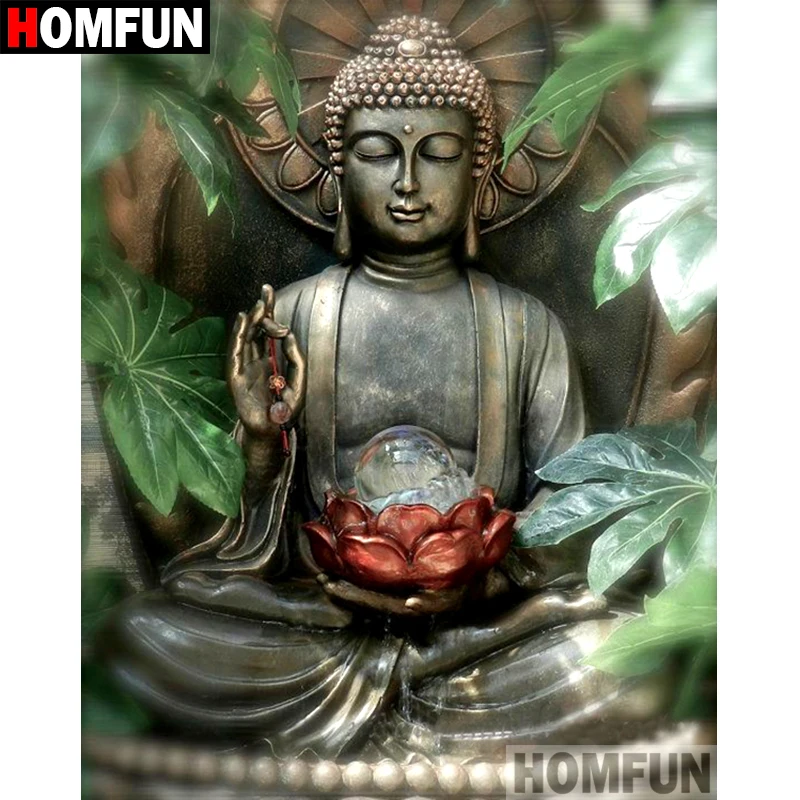 

HOMFUN Full Square/Round Drill 5D DIY Diamond Painting "Buddha Lotus" Embroidery Cross Stitch 5D Home Decor Gift A07530