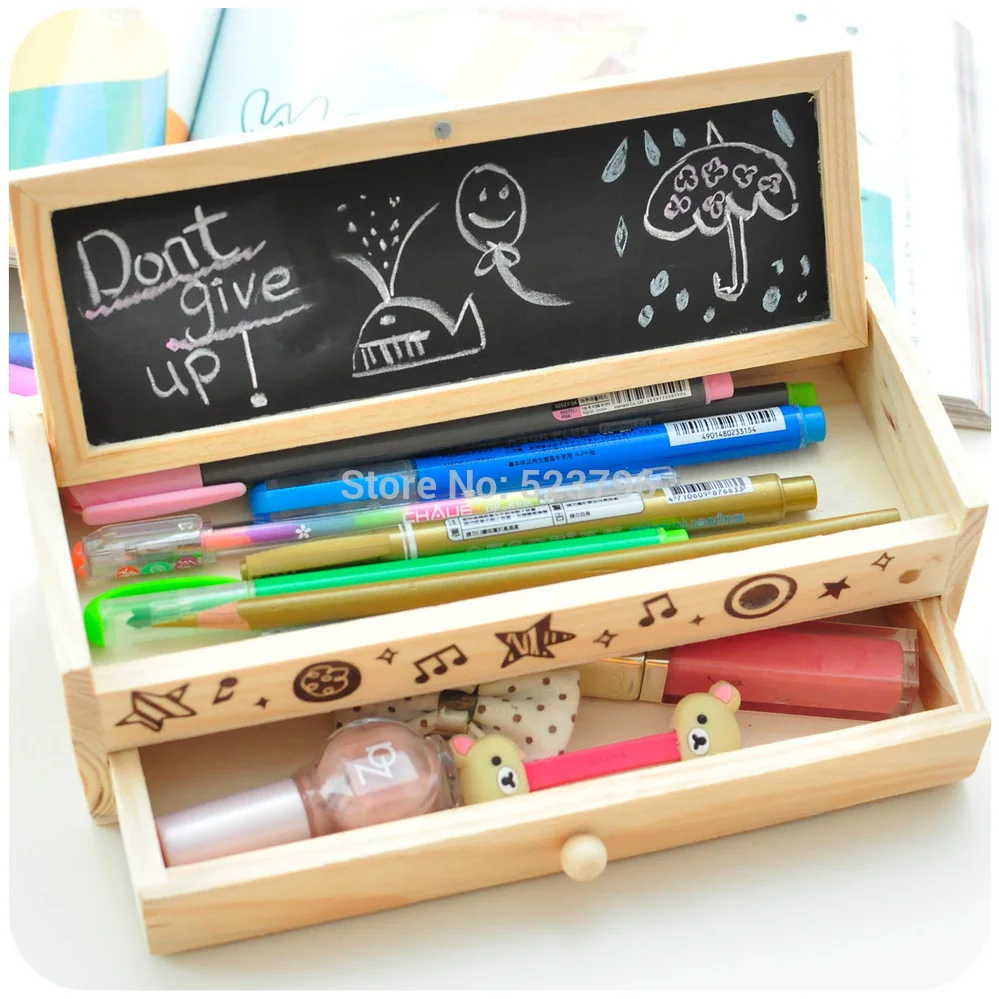 

Free shipping Korea stationery lovely pencil box multifunctional wooden diy drawer stationery box/multifunctional pencil case