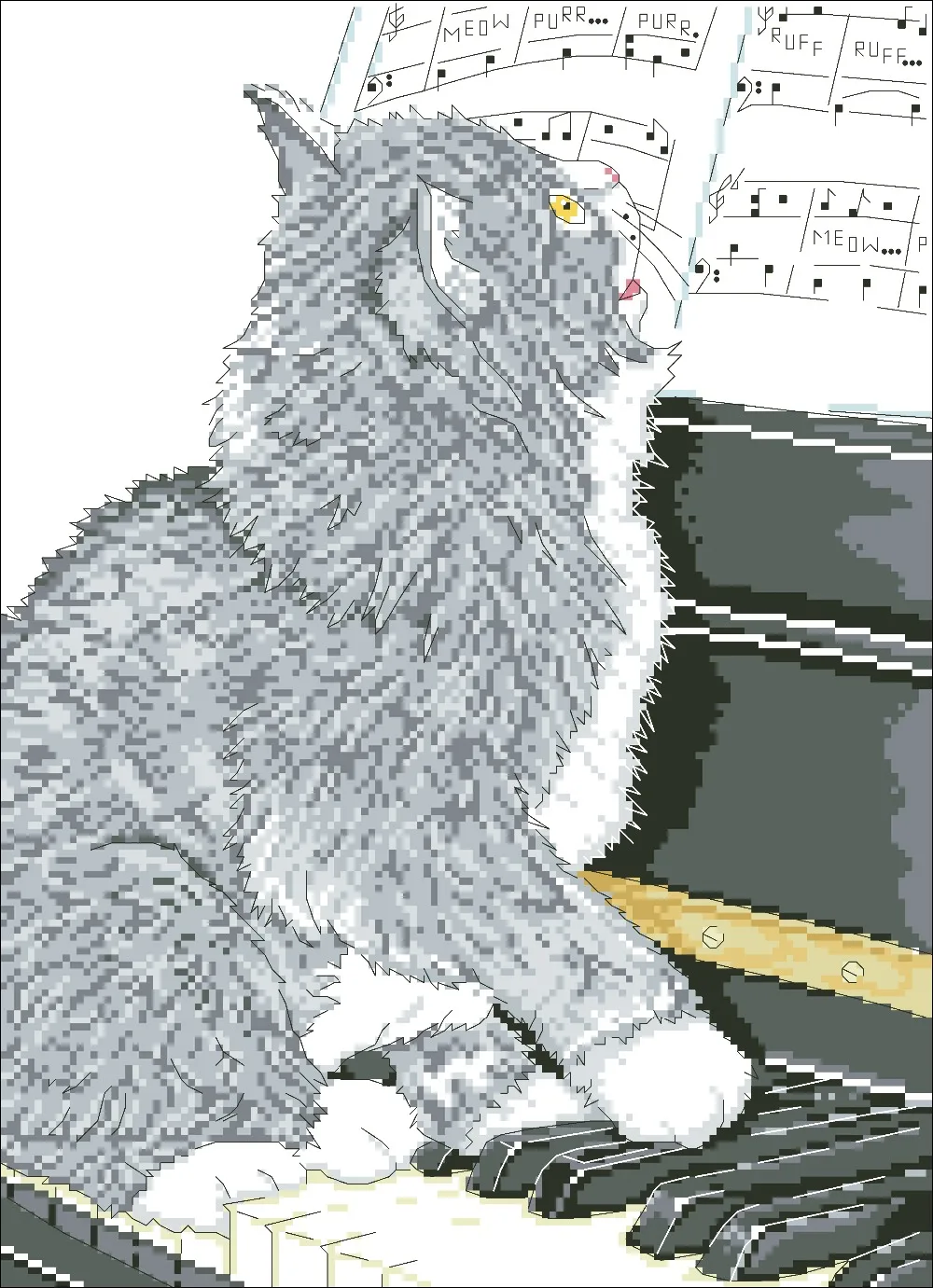 

Cat on piano cross stitch package animal 18ct 14ct 11ct cloth cotton thread embroidery DIY handmade needlework