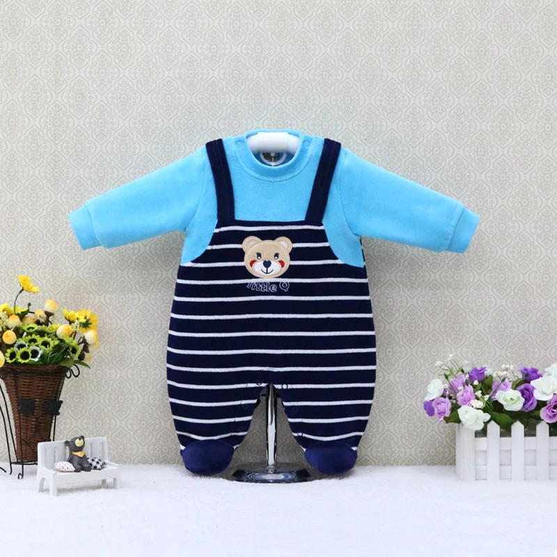 

Baby Long Sleeve Velour rompers Striped Button Boys One Piece Sleepwear Girls Clothes Newborn Clothing 2018 Little Q Suits