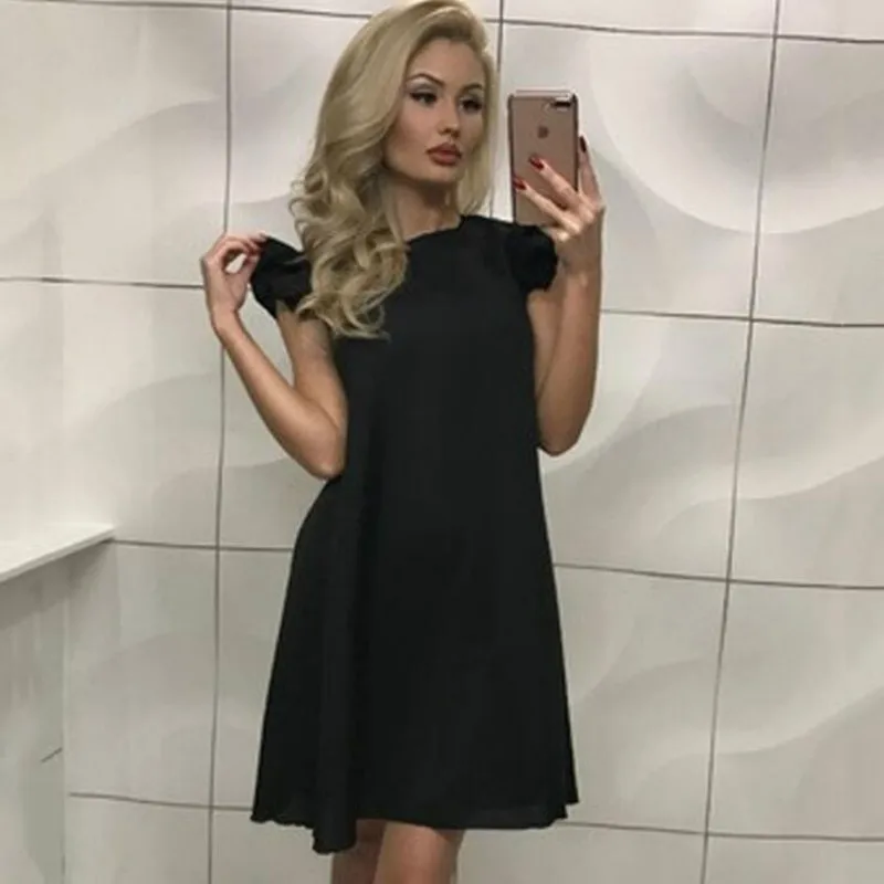 2019 летнее платье весна лист лотоса рукав свободное Мода повседневное O образным