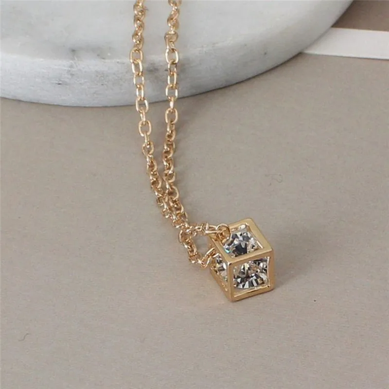 Cube Rhinestone Necklace Popular Temperament Simple gift Personality Romantic Women Fashion Accessories Jewelry | Украшения и
