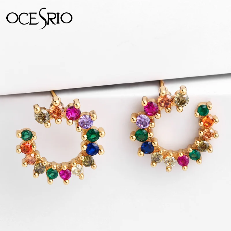 OCESRIO, милые радужные цветочные серьги, золотые, модные, крошечные, цветные, CZ циркониевые серьги-гвоздики для женщин, свадебные ювелирные изделия, ers-q04