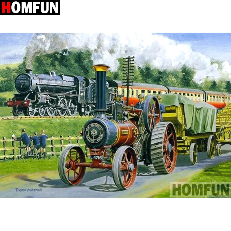 

Алмазная 5D Вышивка «Поезд» HOMFUN, картина «сделай сам» с полными квадратными/круглыми стразами, вышивка крестиком, домашний декор, A08498