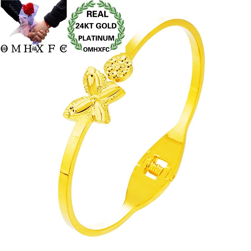 OMHXFC Wholesale European Fashion Hot Woman Female Party Birthday Wedding Mother Gift Vintage Butterfly 24KT Gold Bangle BE296 | Украшения