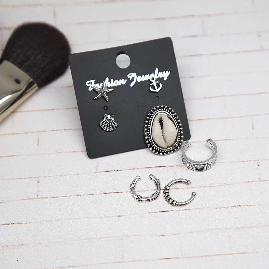 Tenande 7 пар/компл. Винтаж панк большой гребешок звезды Якорь Shell капли воды клип