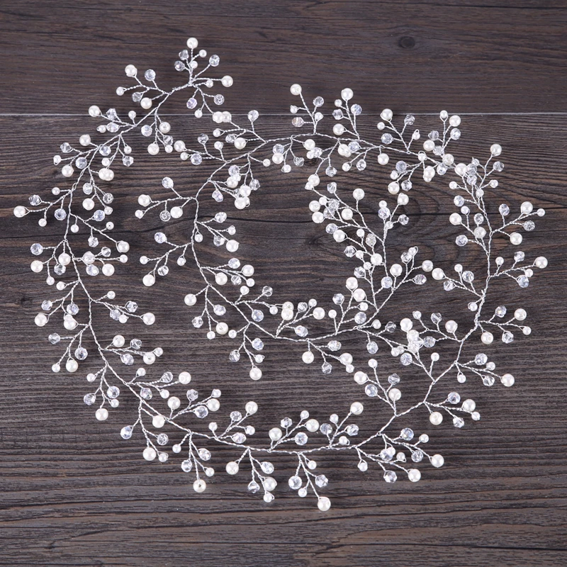 90 см Мода Silver Pearl Свадебные Длинные повязка Диадемы для невесты аксессуары волос