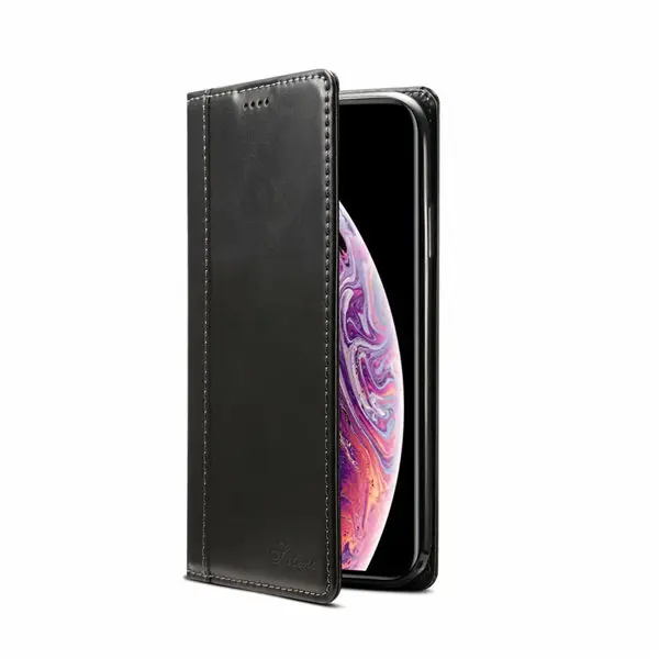 Для iphone x чехол кожаный бумажник корова iphone 8 plus Фолио откидная крышка xs max карты xr Слоты держатель Coque бизнес для мужчин 7plus коричневый - Цвет: black