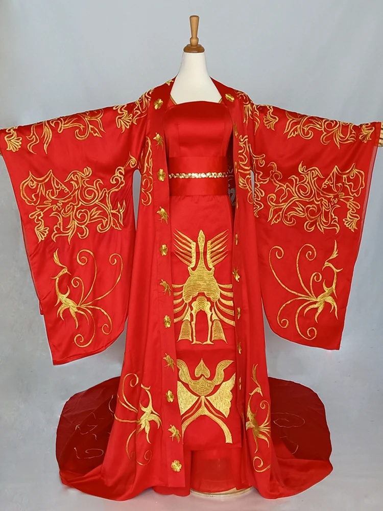 Movie The Banquet Actress Ziyi Zhang Golden Red Gorgeous Embroidery Phoenix Hanfu Long Tail Bride Wedding Costume Empress Hanfu