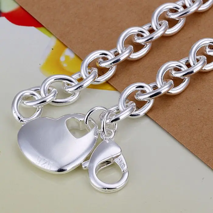 925 jewelry silver plated bracelet Heart in thick H273 | Украшения и аксессуары