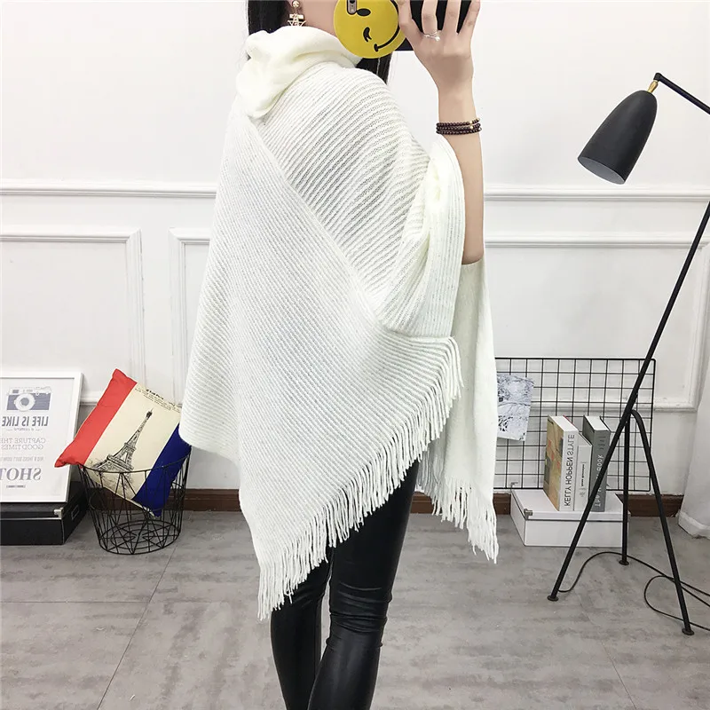 2019 women autumn winter thick sequins high collar tassel large size loose warm cloak shawl fashion sweater | Женская одежда