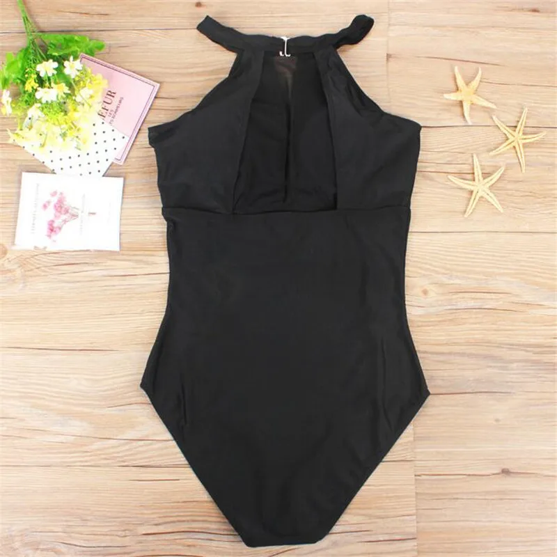 Большой Размеры пышная женщина цельный черный купальник сексуальное бикини XL 4XL