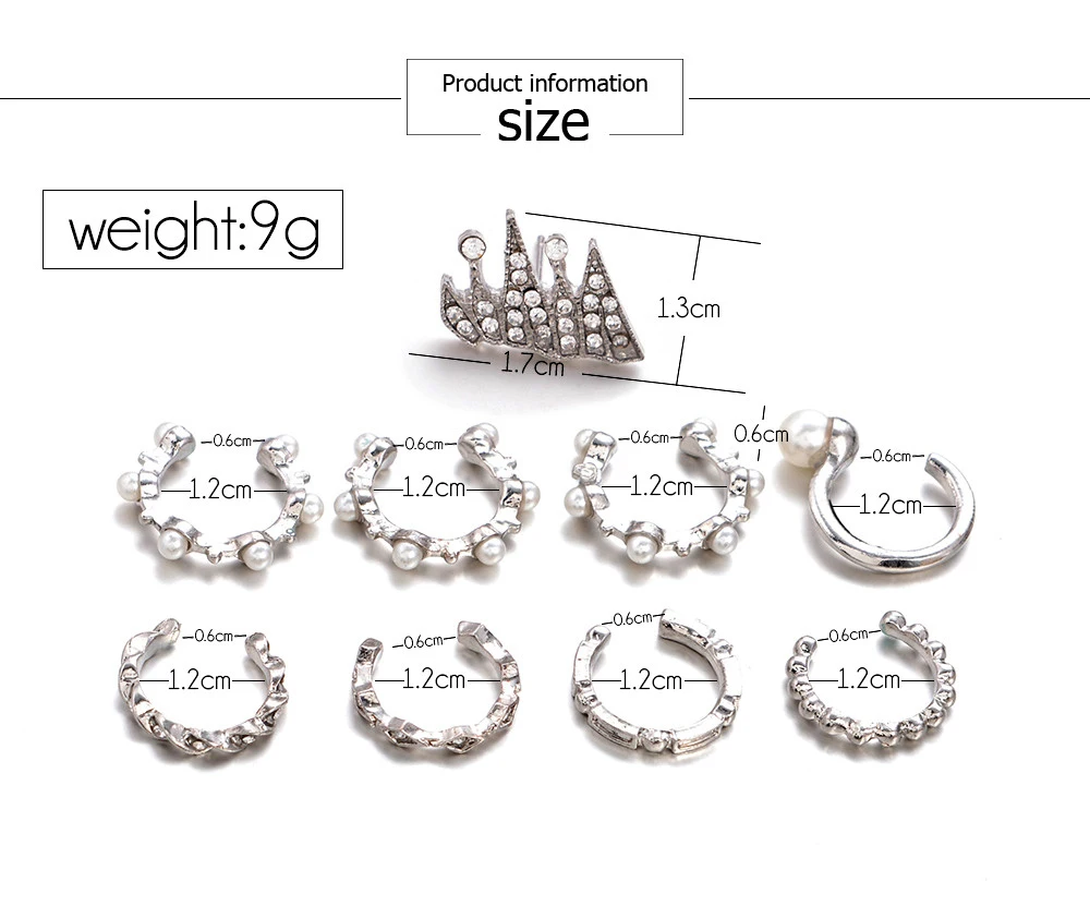 Женские богемные серьги клипсы с имитацией жемчуга 9 шт.|ear clip|pearl ear clipear cuff |