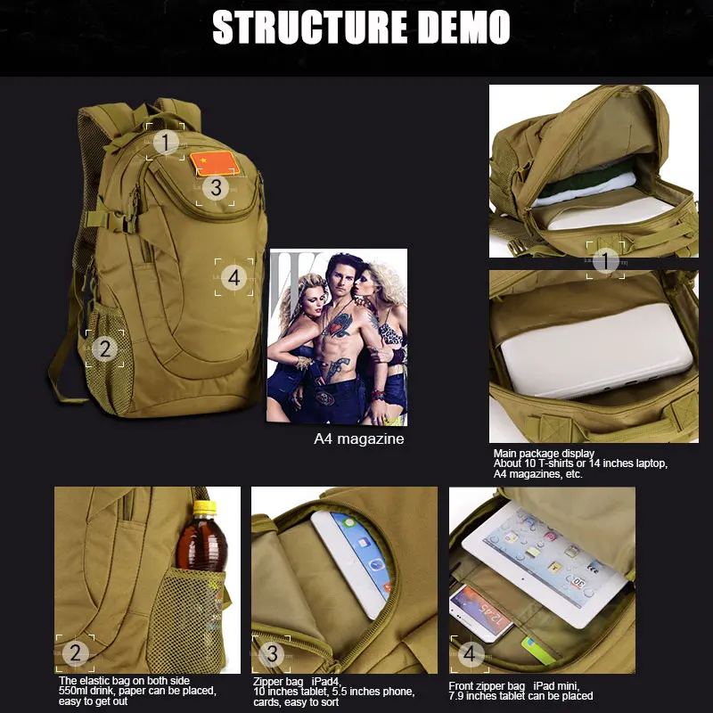

Hot Military Tactical Assault Pack Backpack Army Molle Waterproof Bug Out Bag Rucksack for Outdoor Hiking Camping Hunting