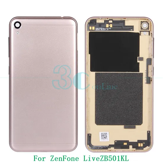 Gold Задняя крышка для аккумулятора Zenfone Live ZB501KL, Пластиковая Задняя крышка из поликарбоната, корпус для задней батареи+ стекло для камеры+ боковые кнопки, запасные части - Цвет: Gold
