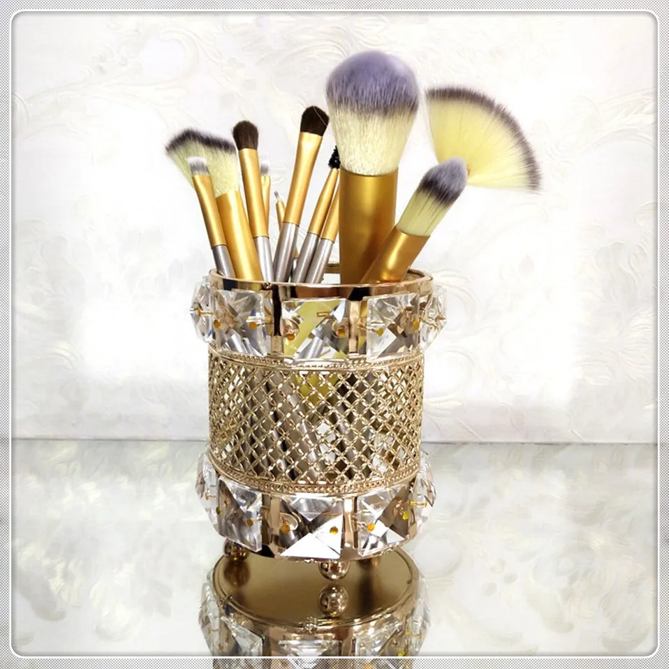 Msjo Makeup Organizer European Crystal Design Cosmetic Brush Makeup Holder Pencil Bucket Pen Storage Rack Container Storage Box