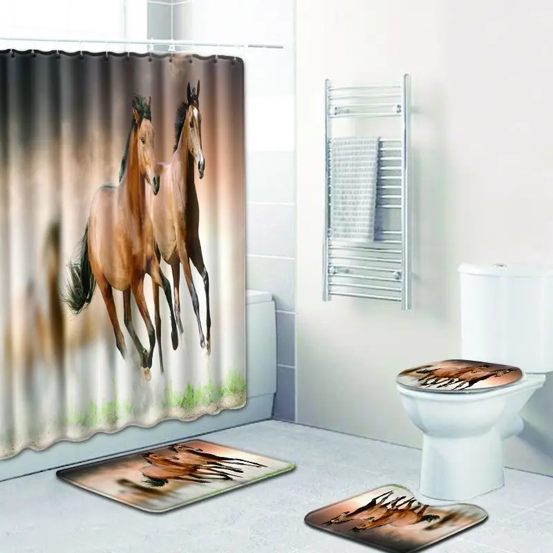 Рождественская занавеска Pentium horse для ванной комнаты и набор ковриков 3D коврик