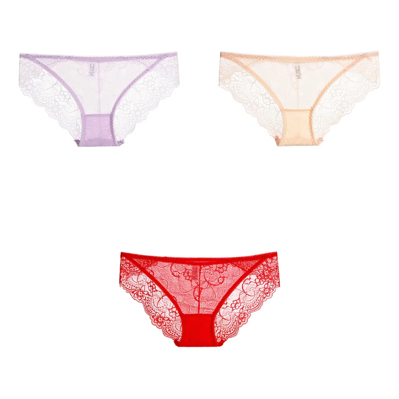purple nude red 3 шт., женское нижнее белье, сексуальные кружевные трусики, дышащие женские трусики, новое нижнее белье для женщин, кружевные сексуальные M-XXL, BANNIROU - Цвет: purple nude red