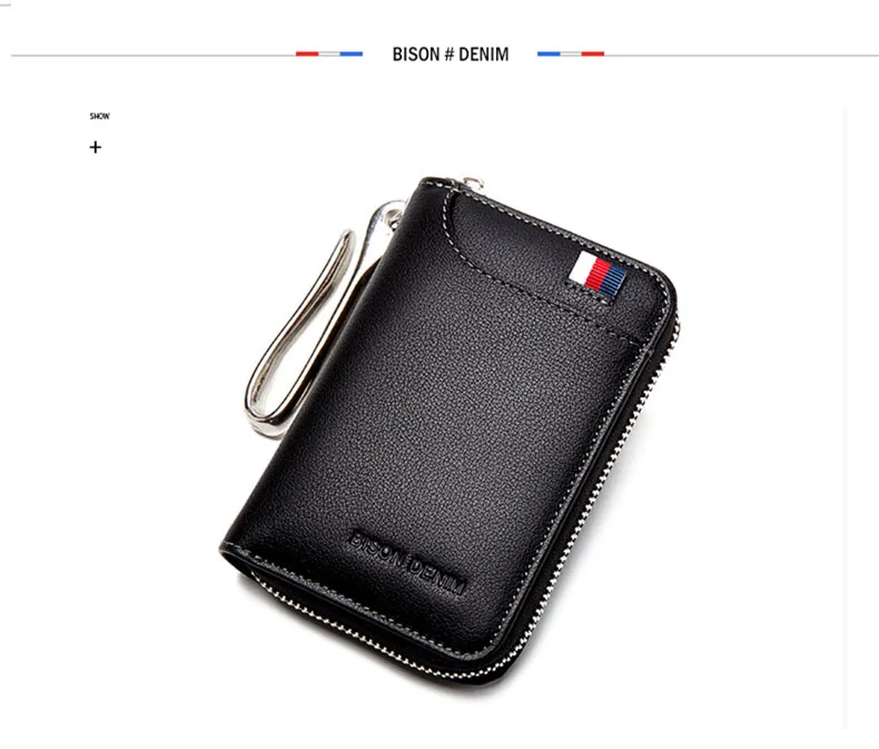 BISON DENIM, натуральная кожа, мужские кошельки для ключей, мужской автомобильный брелок, чехол на молнии, держатель для карт, кошелек, органайзер для ключей, большая емкость