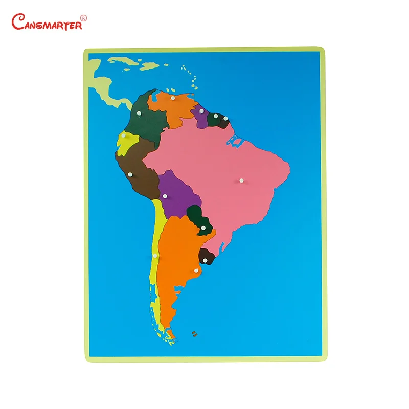 South America Мир паззлы карта с ручкой 3D игра-головоломка география обучающая деревянная карта цветная доска Монтессори Обучающие игрушки GE007-3 - Цвет: South America
