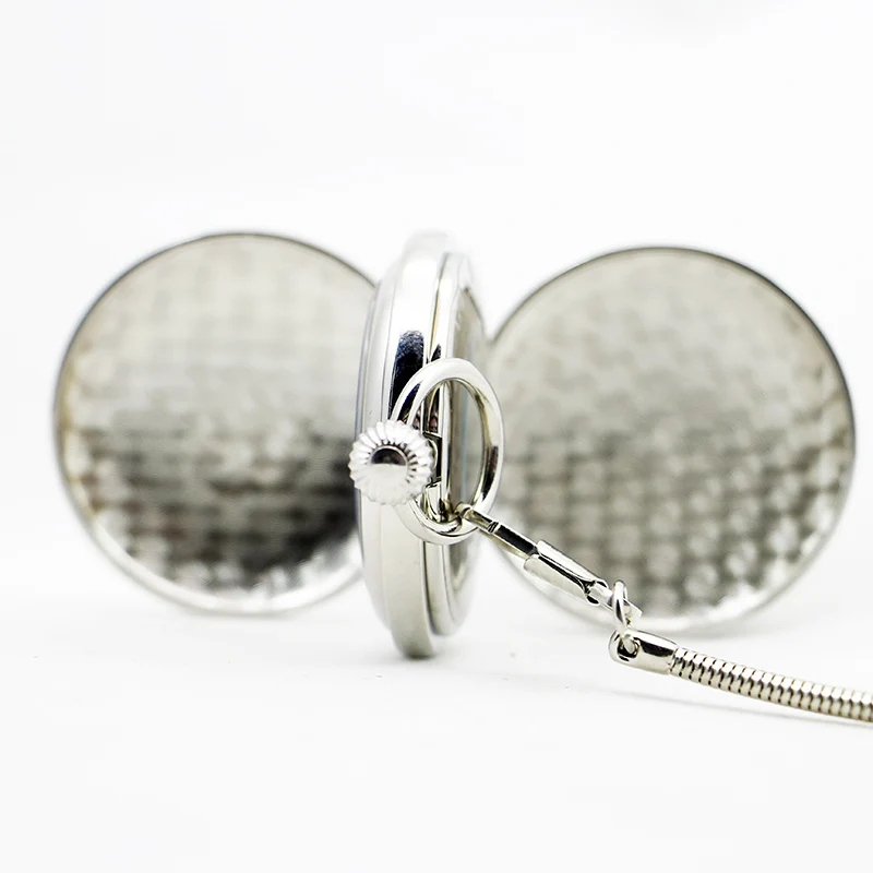 Silver Luxury Mesh Carved Double Opening Manual Mechanical Pocket Watch Royal Emblem Gentleman Style Pendant Necklace Clock