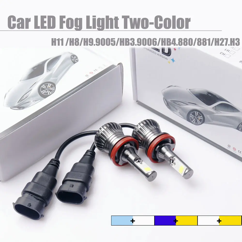 

Car LED Fog Lights H1 H3 H7 H8 H9 H10 H11 HB3 9005 HB4 9006 H27 880 881 Two Colors Temperature Yellow 3000K White 6000K