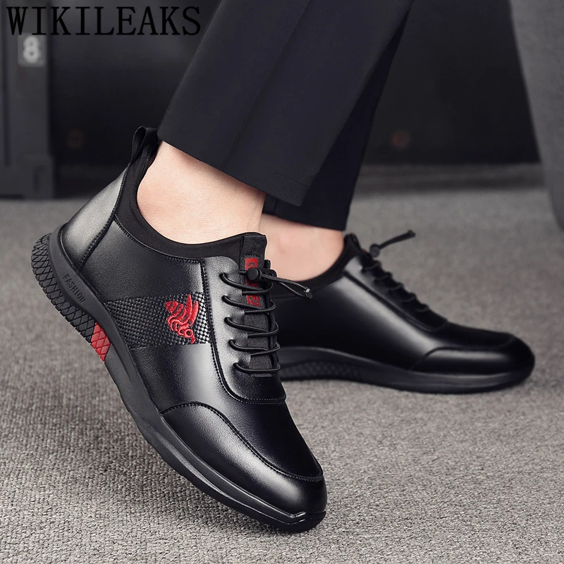 Mens Shoes Genuine Leather Casual Black Sneakers Elevator For Mes Increase Within Chaussure Homme Bona | Обувь
