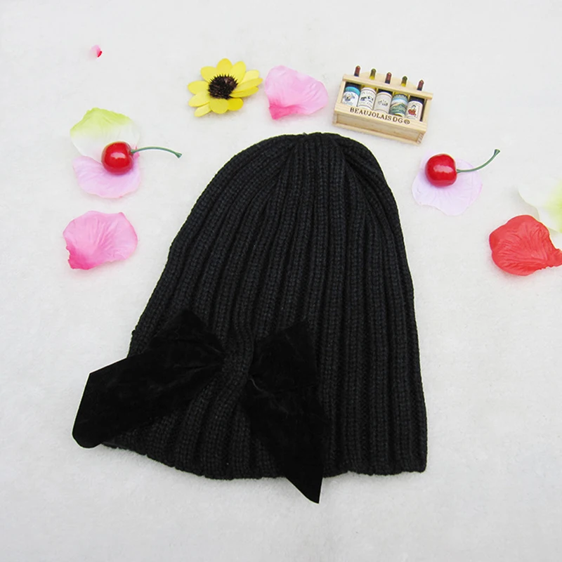 Winter Hat Kids Baby Bowknot Girls Pompon Warm Children Casual Solid Color Kid Knitted Cap For Boys | Детская одежда и обувь